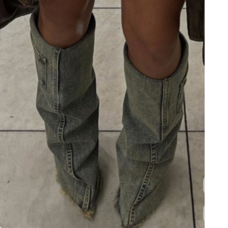 Women'S Fashion Winter 2026 - Denim Pointed Toe Knee High Trouser