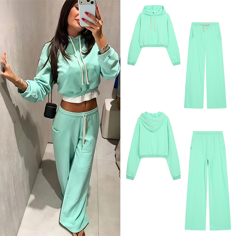 Women'S Fashion Winter 2026 - Guobioziy Women's Fluorescent Crop Sweatshirt Set