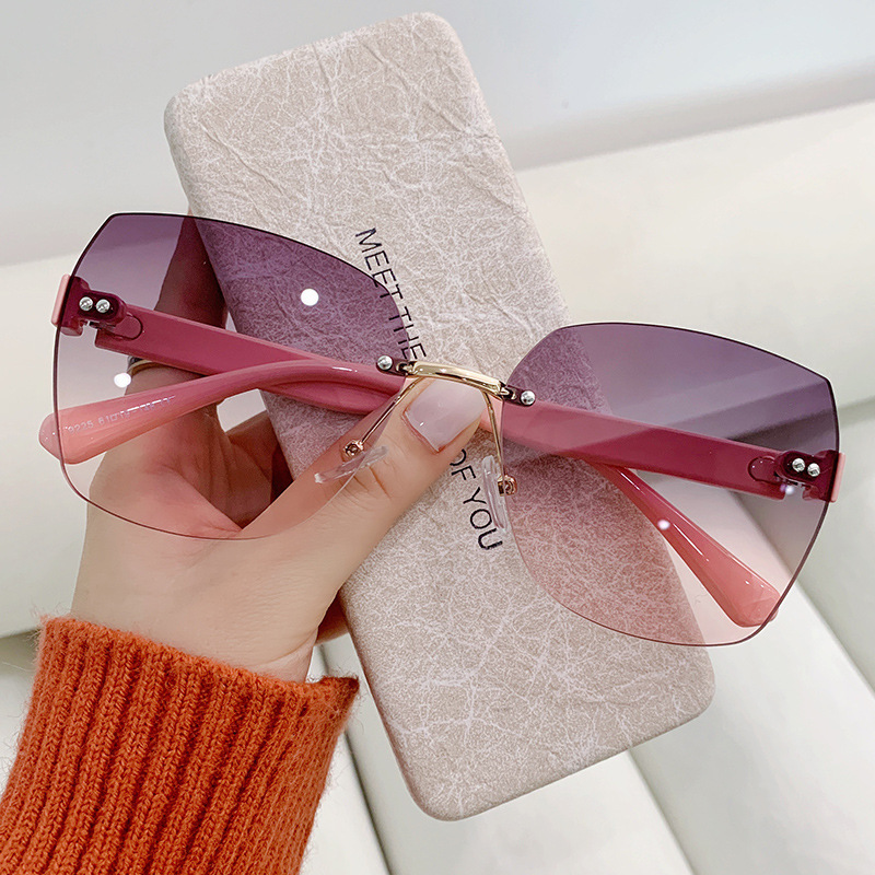 Women'S Fashion Eyewear - Vintage Rimless Sunglasses Women Gradient Sun