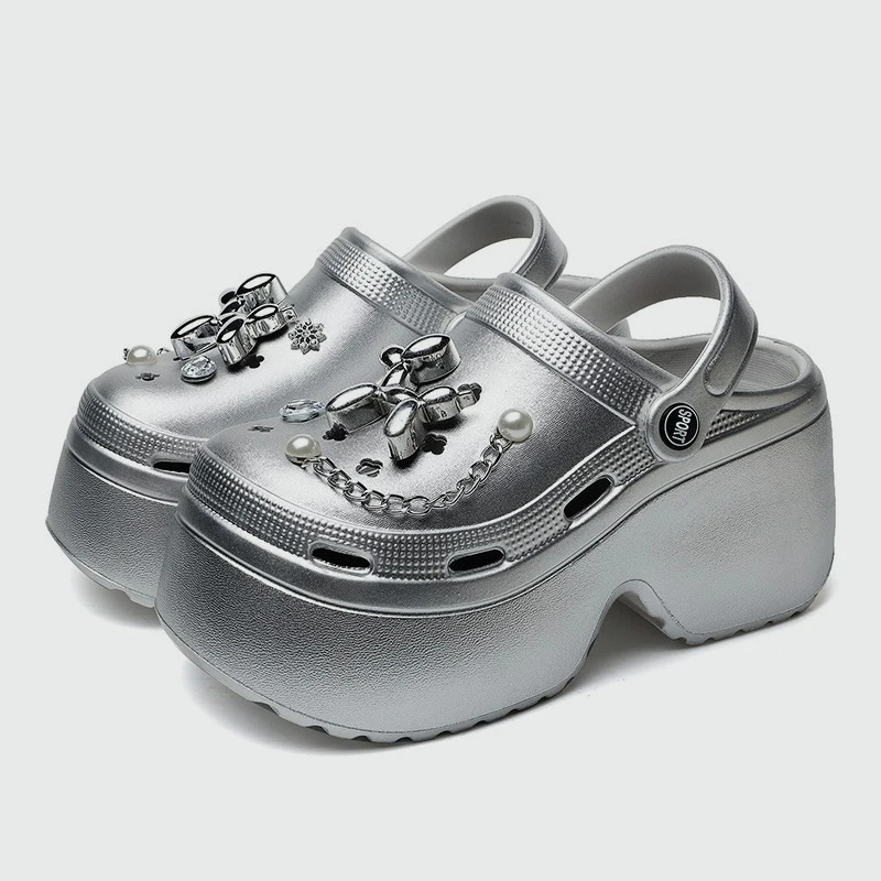 Women'S Fashion Jewellery - New Women's Silver Platform Clogs Summer
