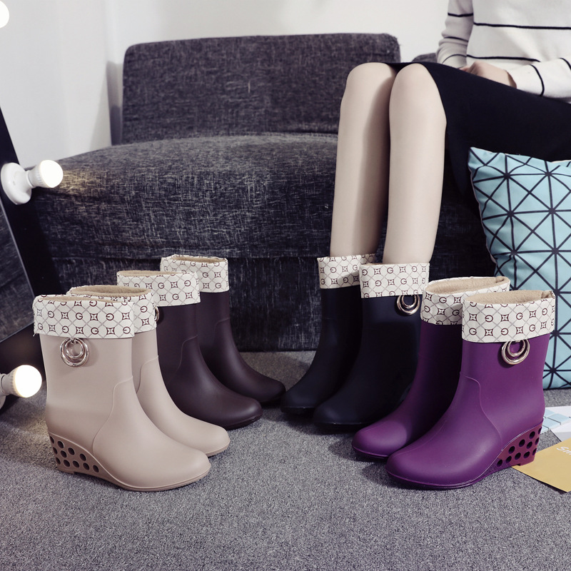 Women'S Fashion Rain Boots - Korean Style Wedges Mid Tube Rain