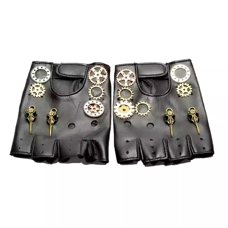Women Fashion Gloves - Steampunk PU Leather Fingerless Compass Gloves