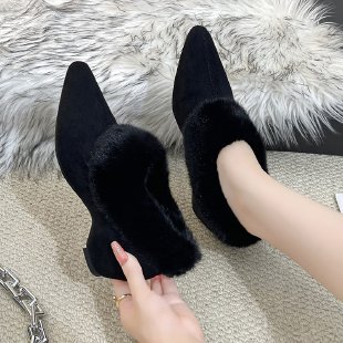 Women'S Fashion Winter 2026 - Platform Fleece-Lined Pointed Toe Furry Cotton