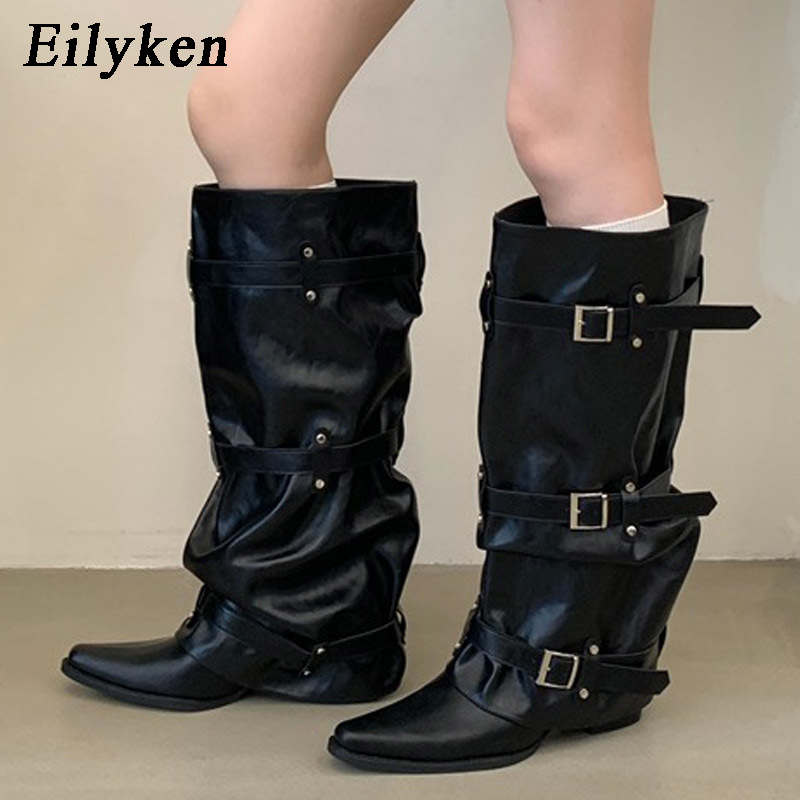Women'S Fashion Knee High Boots - Eilyken Fashion Splicing Narrow Band Buckle