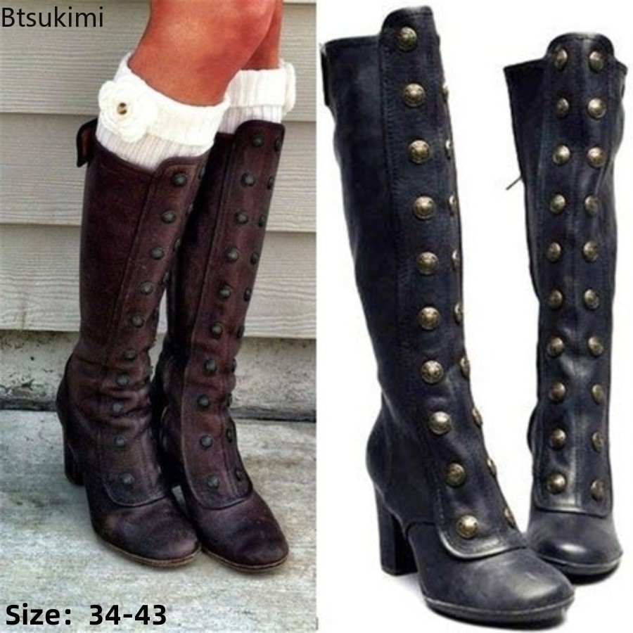 Retro Black Fashion Rivet Deco - Women'S Fashion Knee High Boots review and price