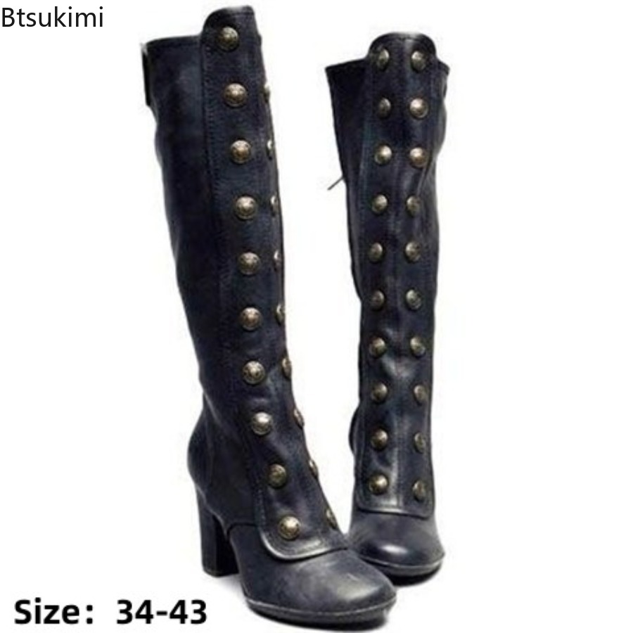 Retro Black Fashion Rivet Deco - Women'S Fashion Knee High Boots review and price