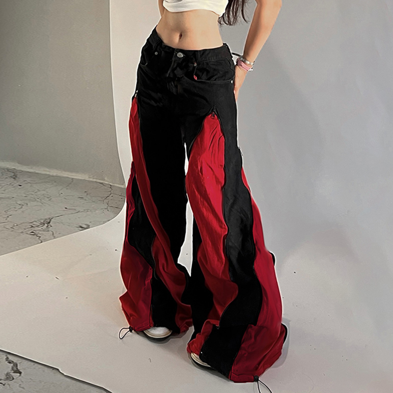 Dark Zipper Patchwork Contrast - Mom Jeans Women review and price