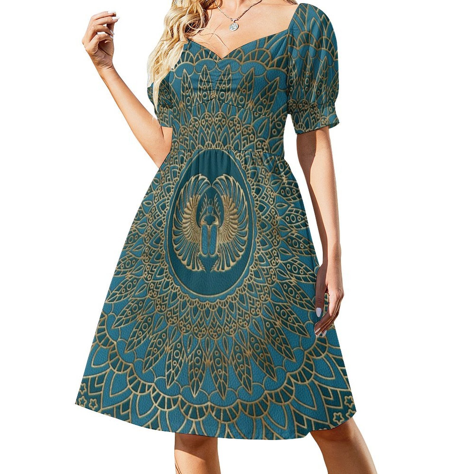 Egyptian Scarab Beetle Gold On - Smocked Dress Women review and price