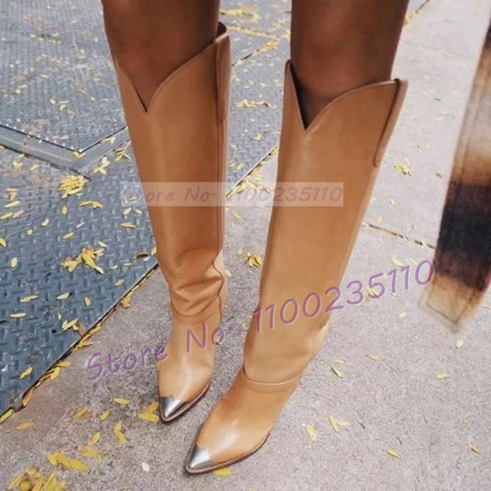 Silver Metal Toe Tan Knee-High - Women'S Fashion Knee High Boots review and price