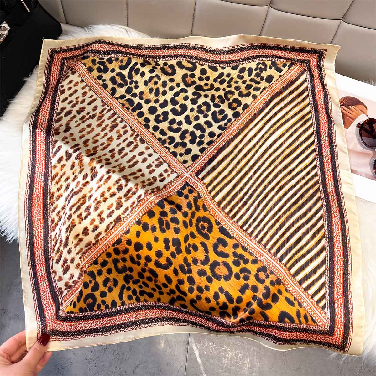 Leopard Print 65cm Silk Scarf  - Women'S Fashion Poncho review and price