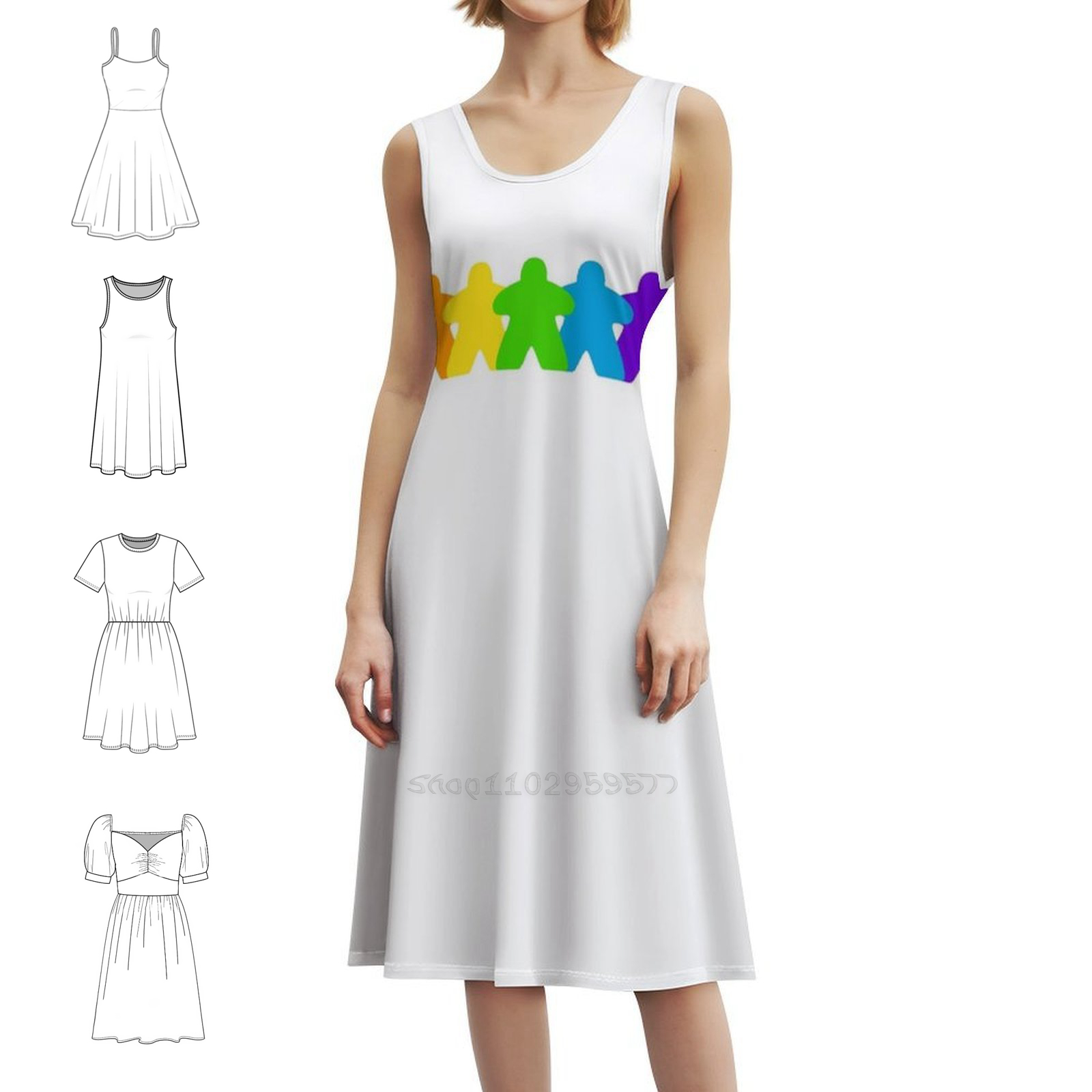 All The Colors Of The Meeples- - Smocked Dress Women review and price