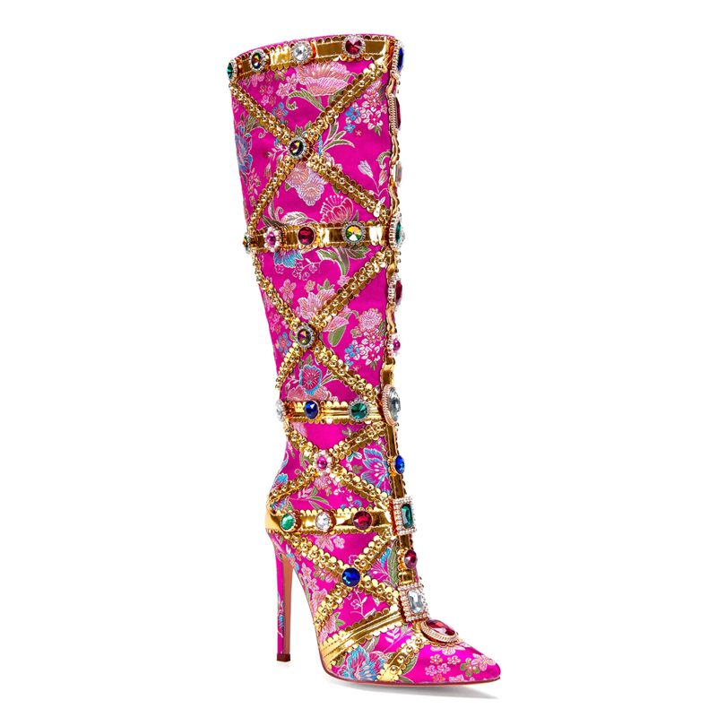 Multicolor Gemstone Gold Trim  - Women'S Fashion Knee High Boots review and price