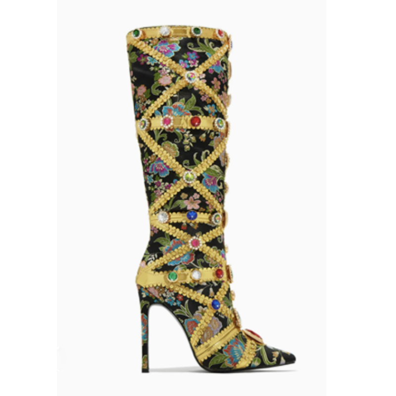 Multicolor Gemstone Gold Trim  - Women'S Fashion Knee High Boots review and price
