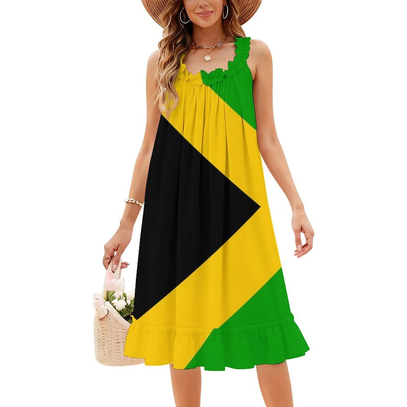 Half Cut Jamaican Flag Floral  - Smocked Dress Women review and price
